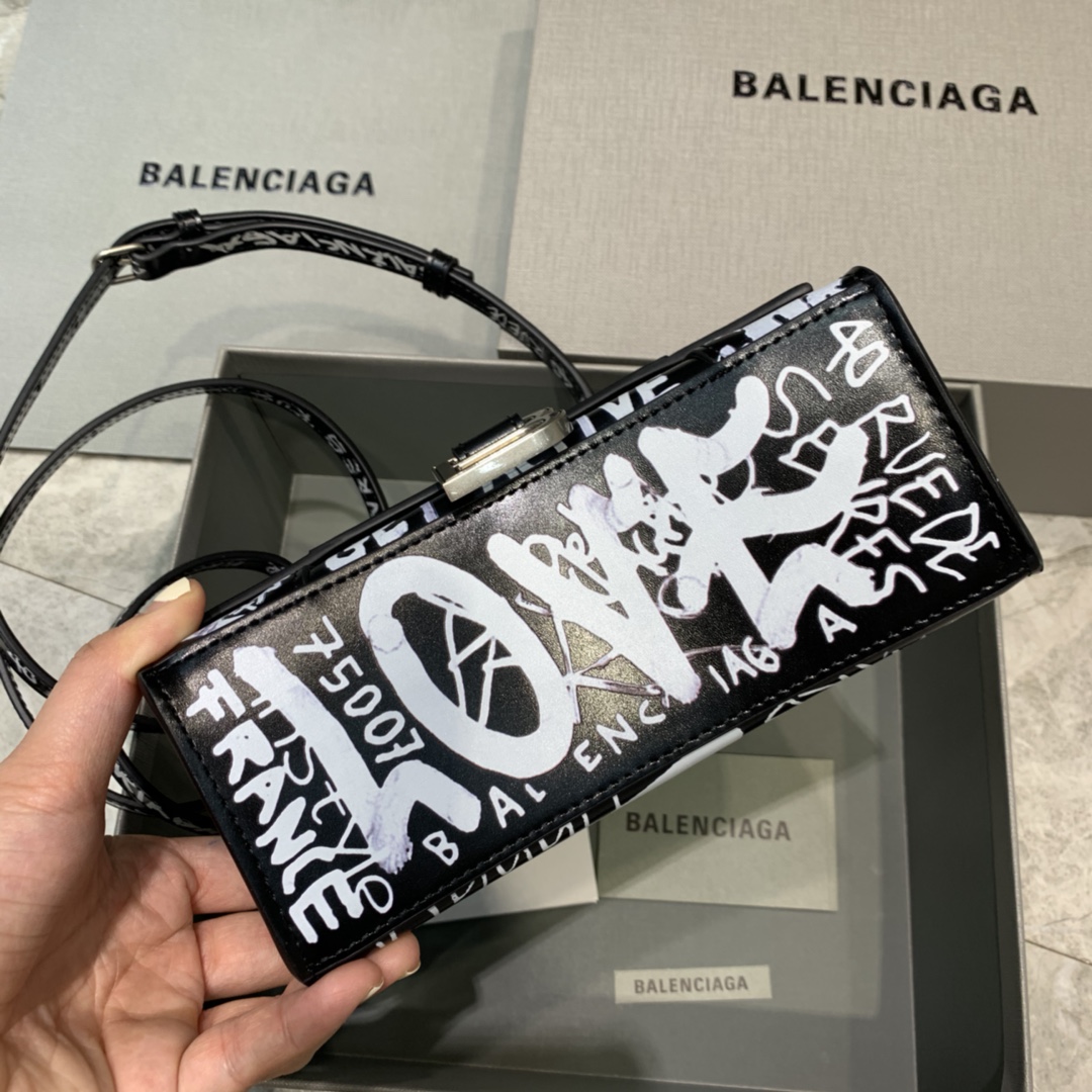 Balenciaga Hourglass XS Handbag Graffiti Shoulder Bag Black